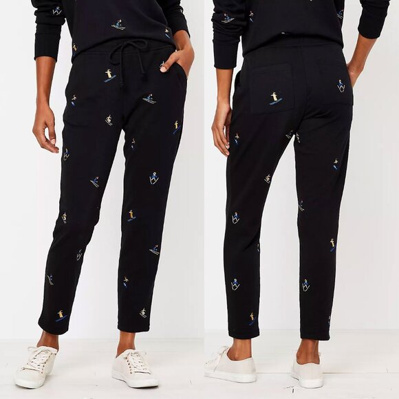 Lou & Grey Ski Embroidered Terry Sweatpants S Black Loft Lounge Wear Skiers $80 - Picture 1 of 13